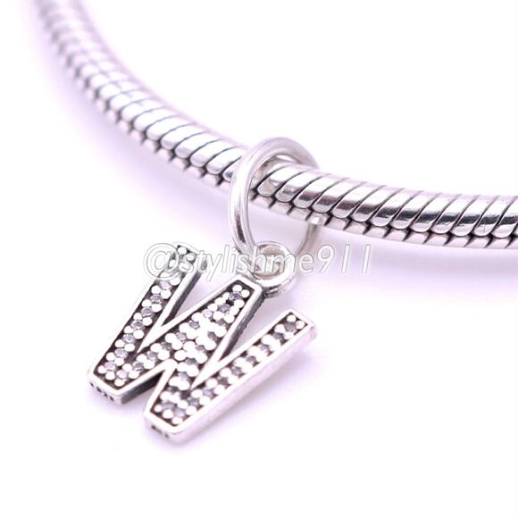 Authentic PANDORA Letter W Dangle with Zirconia - Picture 3 of 9